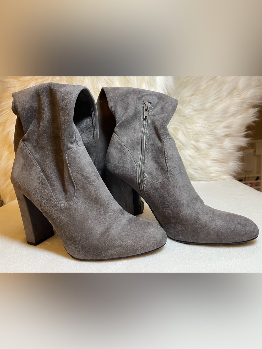 Cambridge Select - charcoal gray faux-suede, Closed Toe, Block High Heel, Knee-H